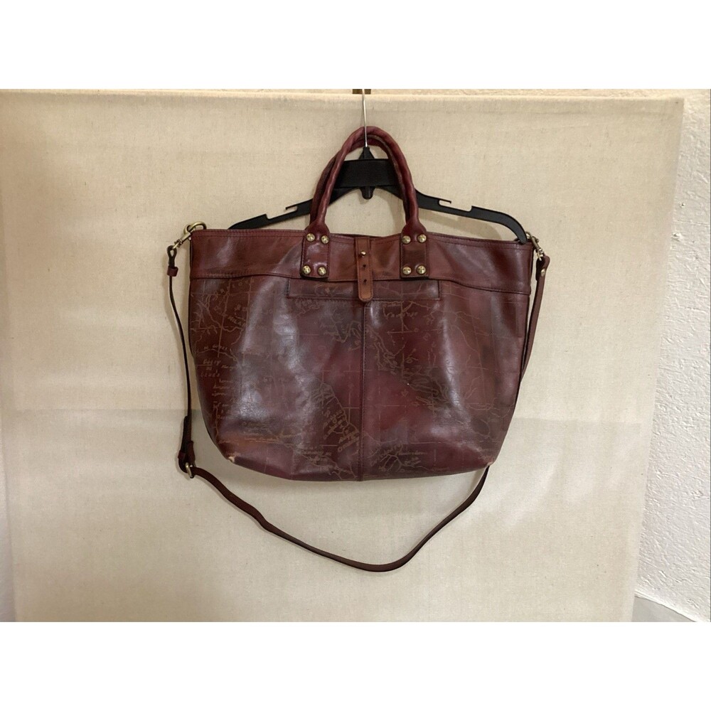 patricia nash crossbody tote dark purple leather embossed European map